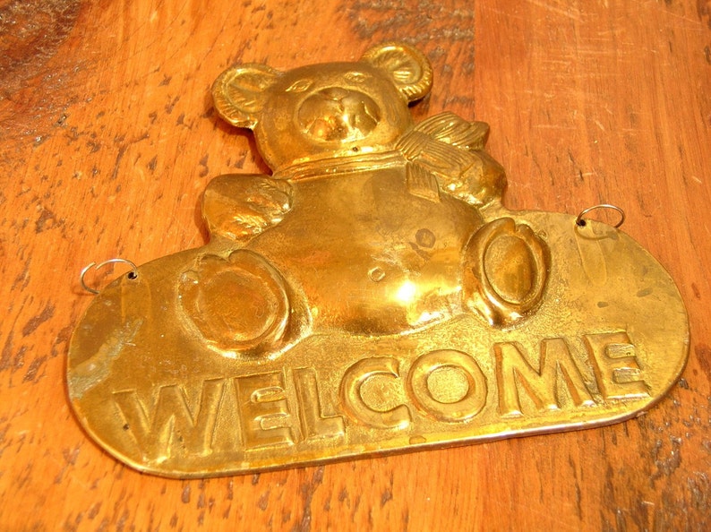 Brass Teddy Bear Welcome Plaque image 2