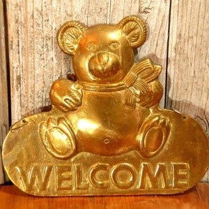 Brass Teddy Bear Welcome Plaque image 1