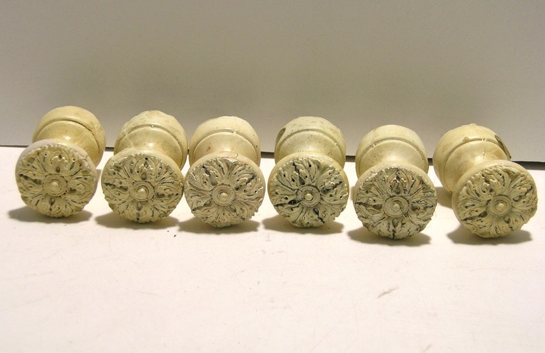 Distressed Cream Color Resin Knobs Set of Six, Screw In Knobs image 1