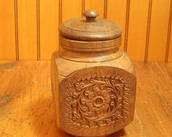 Wood Tobacco Jar, Hand Carved Tobacco Jar