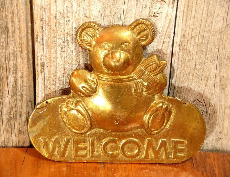 Brass Teddy Bear Welcome Plaque image 4