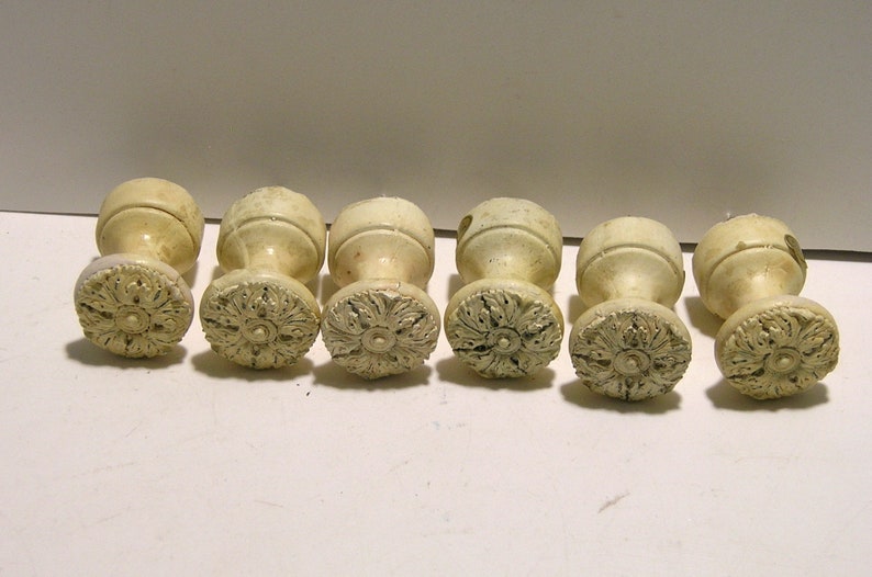 Distressed Cream Color Resin Knobs Set of Six, Screw In Knobs image 3