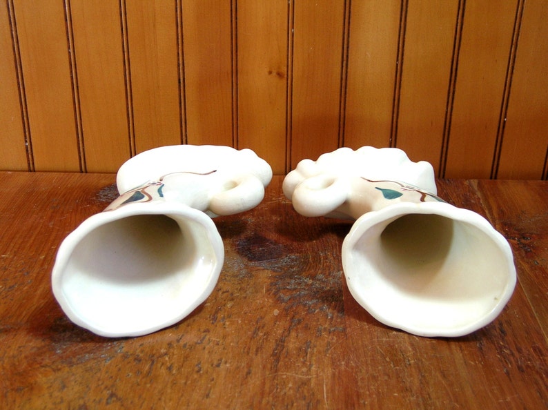 Stoneware Cornucopia Vases, Vintage Flower Vases, Pair, Mantle Decor image 4