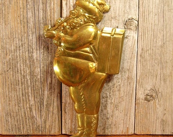 Vintage Brass Santa Plaque