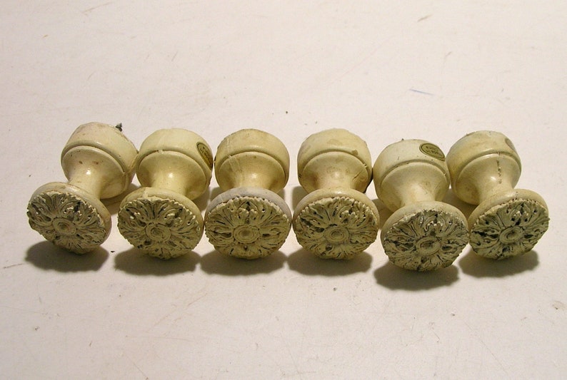 Distressed Cream Color Resin Knobs Set of Six, Screw In Knobs image 4