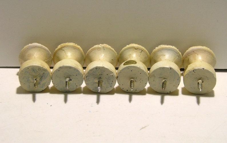 Distressed Cream Color Resin Knobs Set of Six, Screw In Knobs image 2