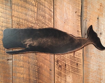 42" Wooden Whale - Wall Art Indoor Ocean Beach Decoration