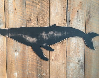 LARGE - Wooden 42" Whale - Wall Art Indoor Ocean Beach Decoration