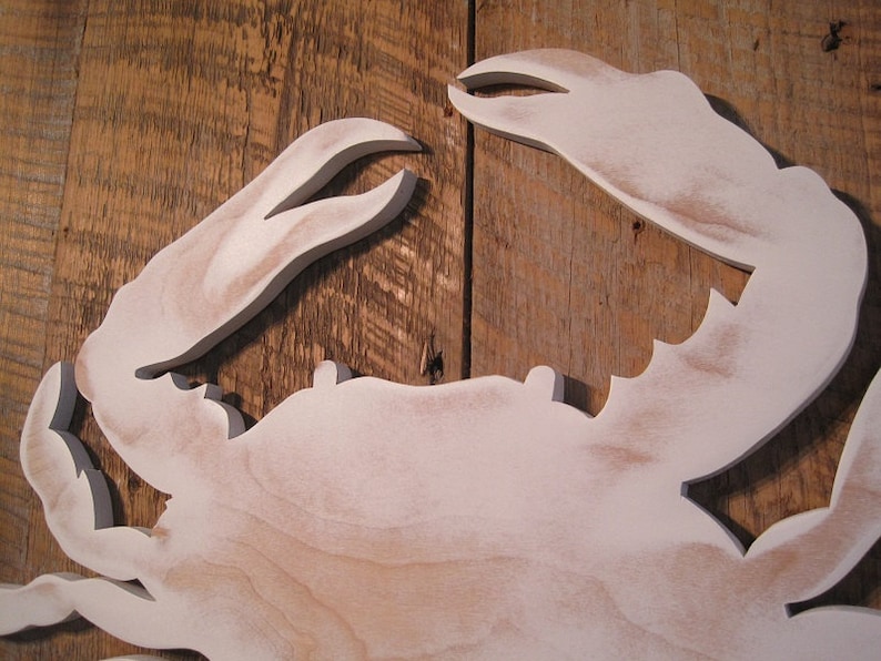 Large Wooden Indoor White Crab Wall Art Etsy
