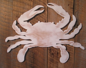 Large Wooden Indoor White Crab - Wall Art