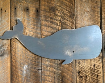LARGE 42" Wooden Sperm Whale - Wall Art Indoor Ocean Beach Decoration