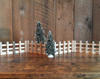 4 Sections of Natural Hardwood Fence for Toy Barns. Trees not included.
