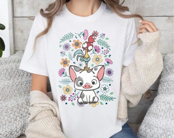 Disney Moana Shirt, Hei Hei and Pua Floral Comfort Colors Shirt, Moana Princess Shirt, Disney Trip, Disneyland Shirt, Disney World Shirts