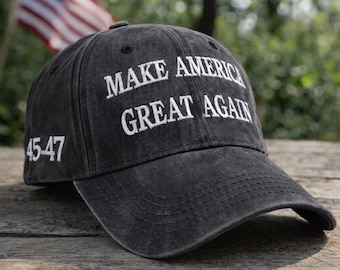 Cappello ricamato "Make America Great Again" 45/47, berretto da baseball MAGA, cappello patriottico 45-47, berretto vintage nero da sostenitore di Trump