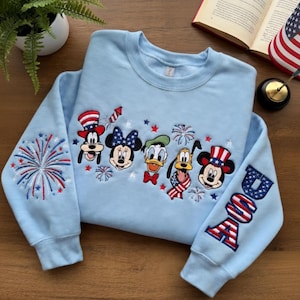 USA 4th of July Embroidered Sweatshirt, Patriotic Fireworks Crewneck, Independence Day Shirt, Red White Blue Outfit, Holiday Pullover