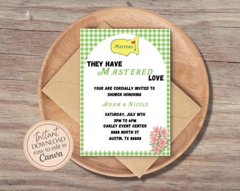 Golf Couples Shower Invitation, Masters Theme Wedding Invite, Editable (Digital Download)