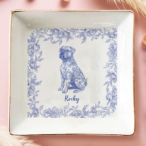 Dog Lover Gift Dog Breeds Chinoiserie Toile De Jouy Style, Personalized Jewelry Dish Gift for Pet Lover, Dog Dad Dog Mom Trinket Dish