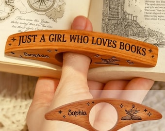 Personalized Book Page Holder, Wooden Thumb Bookmark for Readers, Just a Girl Who Loves Books Gift, Book Lover Gift, Reading Accessory