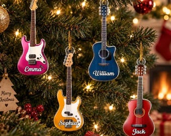 Adorno de guitarra personalizado, regalo de Navidad personalizado para guitarras, regalo para guitarristas, adorno para amantes de la guitarra.