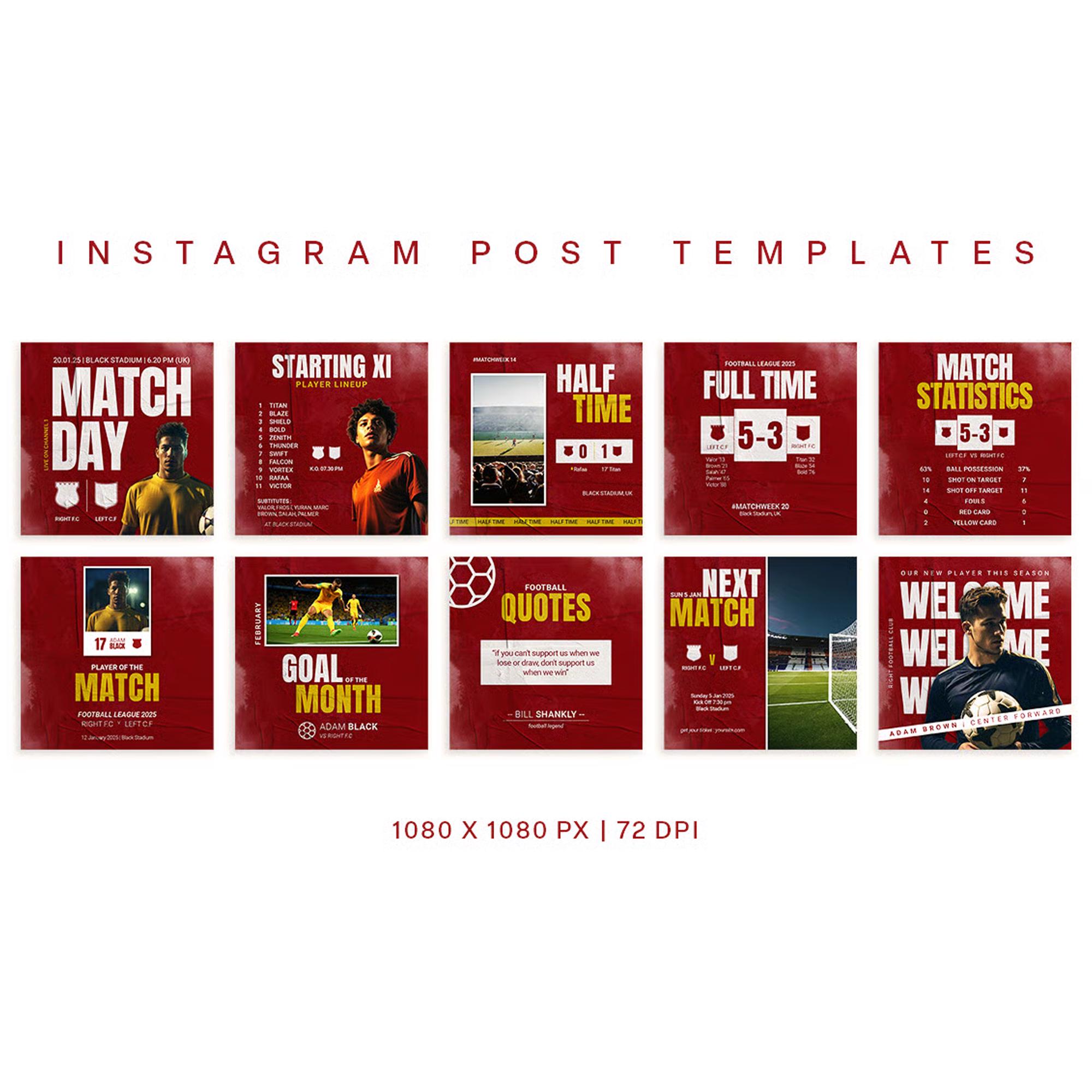 Football Sports Instagram Post Templates | 10 PSD Social Media Designs ...