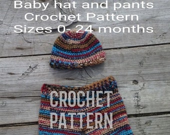 Crochet pattern Baby Pants and Hat, Sizes 0 to 24 months, Baby outfit, Baby shower gift, baby hat, baby pants, baby clothes, crochet pants