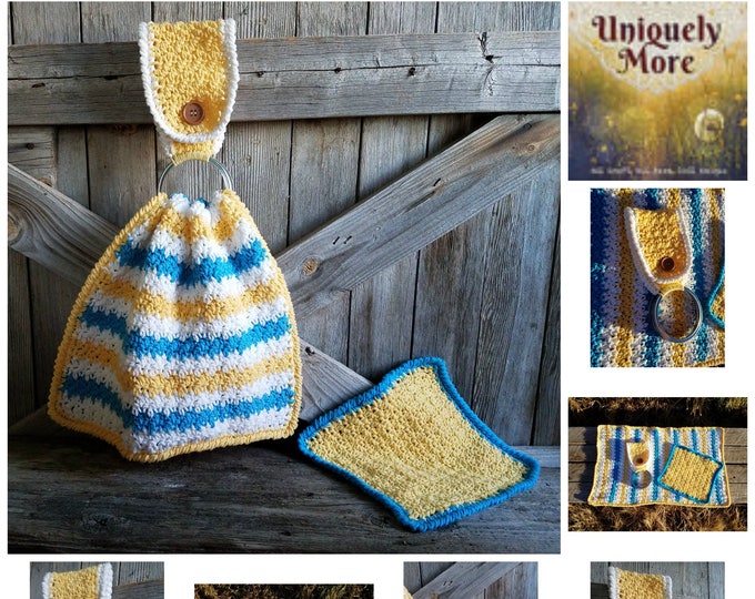 Crochet Pattern,Farmhouse Kitchen Set,Towel Holder,Kitchen towel,Hand Towel,Dishcloth,Farmhouse Decor,Canning Jar Ring,Instant Download