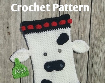Cow Stocking Crochet Pattern- Instant Download- Cow Stocking- DIY- Instructions- Farm Stocking- Crochet Stocking- Cow and ear tag- Ear Tag