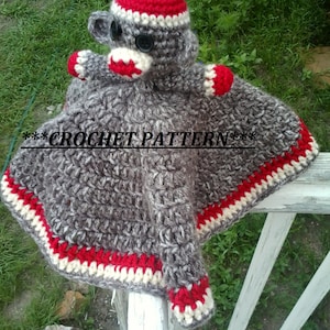 Sock Monkey- Crochet Pattern- Instant Download- Lovey- Sock Monkey Lovey- Instructions- DIY- Sock Monkey Blanket- Sock Monkey Lovey- Crochet
