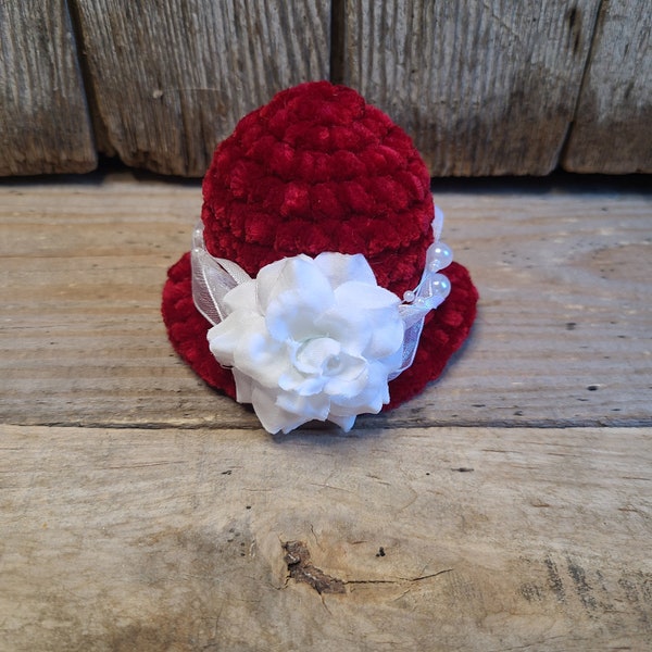 Garden Maiden Hat / Figurine Hat / Miniature Hat / Mini Hat / Birdfeeder Lady Hat / Vintage Lady Hat / Lady Hat / Velvet Hat / Flower Hat