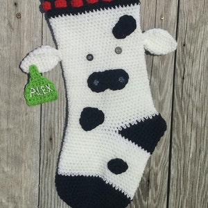 Cow Stocking Crochet Pattern Instant Download Cow Stocking DIY Instructions Farm Stocking Crochet Stocking Cow and ear tag Ear Tag image 3