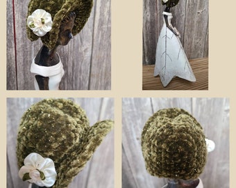Garden Maiden Bonnet, Figurine Hat, Miniature Bonnet, Mini Bonnet, Garden Maiden,  Garden Maiden Decor, Statue Hat, Garden Lady, Gold Bonnet