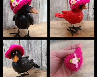 Crow not included,Judgmental Crow Hat, Cardinal Hat,Mini Hat,Miniature Hat, Sun Bonnet, Vintage inspired, Flower Bonnet, Summer Bonnet