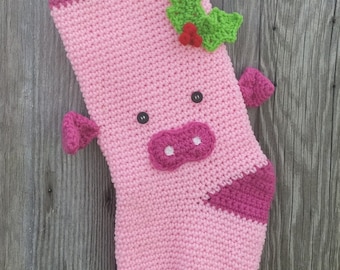Pig Stocking,Farm Stocking,Crochet Stocking,Ranch Stocking,Ranch Christmas,Ranch Decor,Ranch Christmas Decor,Pig Decor,Pig Christmas,Piggy