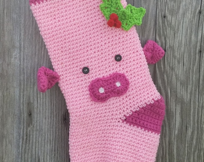 Pig Stocking,Farm Stocking,Crochet Stocking,Ranch Stocking,Ranch Christmas,Ranch Decor,Ranch Christmas Decor,Pig Decor,Pig Christmas,Piggy