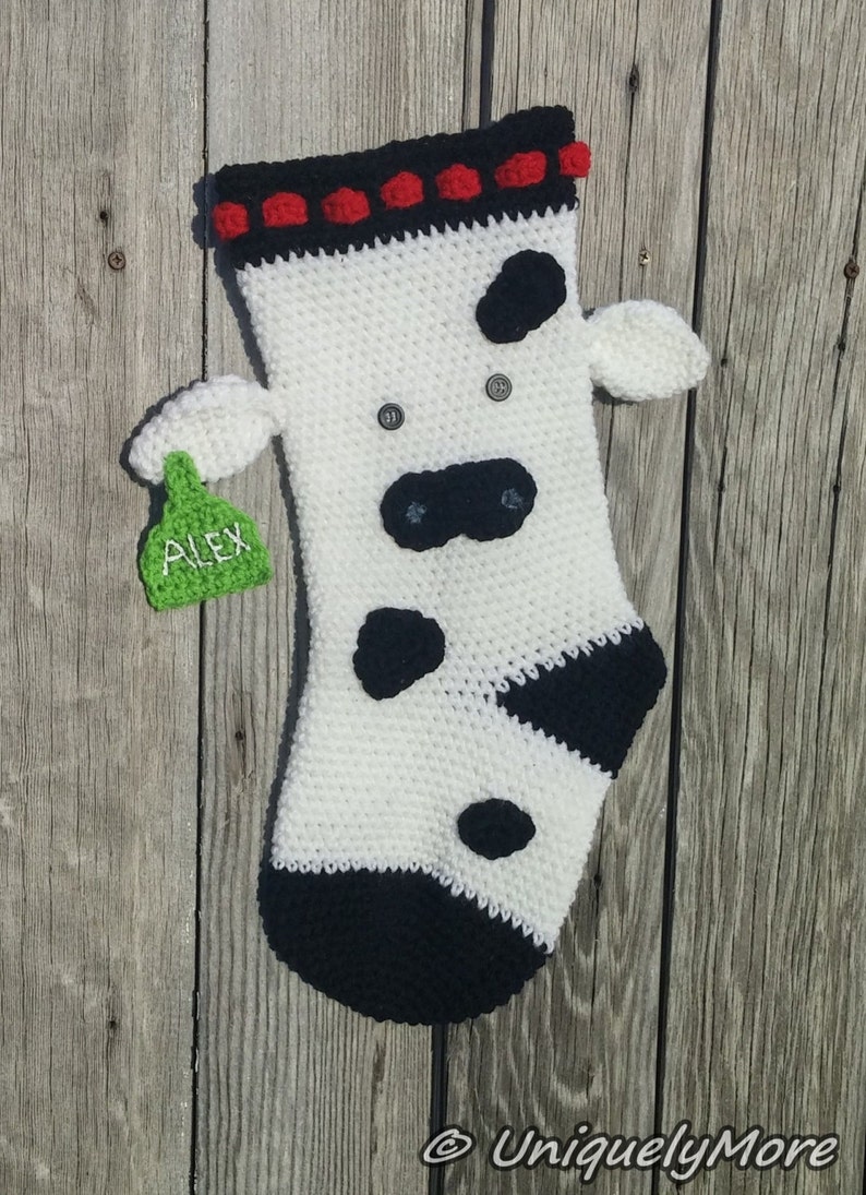 Cow Stocking Crochet Pattern Instant Download Cow Stocking DIY Instructions Farm Stocking Crochet Stocking Cow and ear tag Ear Tag image 5