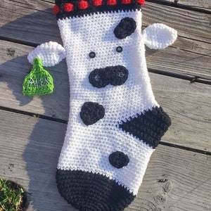 Cow Stocking Crochet Pattern Instant Download Cow Stocking DIY Instructions Farm Stocking Crochet Stocking Cow and ear tag Ear Tag image 2