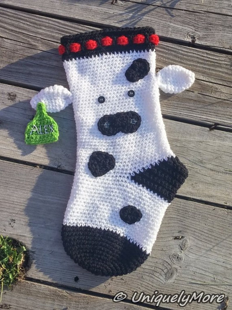 Cow Stocking Crochet Pattern Instant Download Cow Stocking DIY Instructions Farm Stocking Crochet Stocking Cow and ear tag Ear Tag image 2