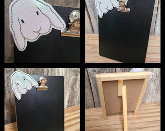 Rabbit Clipboard, Whiteboard with Clip, Farmhouse Decor, Barn Decor,Blackboard, Freestanding Clipboard, Desk Decor, Picture Frame, Bunny