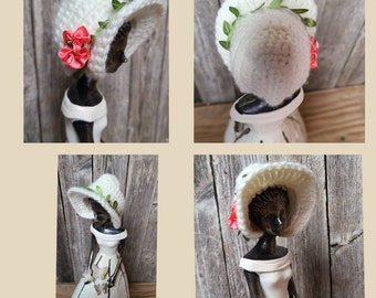 Garden Maiden Bonnet, Figurine Hat, Miniature Bonnet, Mini Bonnet, Garden Maiden,  Garden Maiden Decor, Statue Hat, Garden Lady, Gold Bonnet
