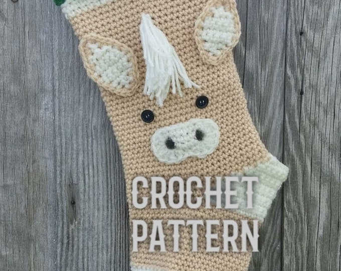 Horse Stocking Crochet Pattern,Horse Stocking,Farm Stocking,Crochet Stocking,Ranch Christmas Decor, Horse lover gift,Horse women gift
