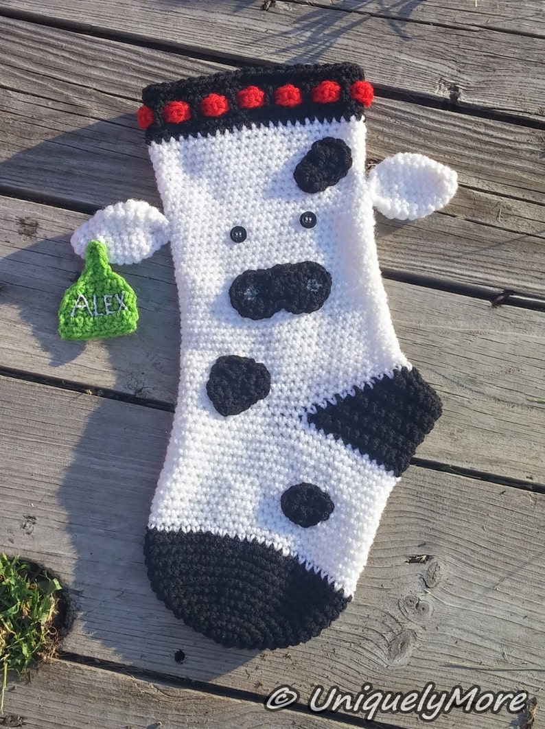 Cow Stocking Crochet Pattern Instant Download Cow Stocking DIY Instructions Farm Stocking Crochet Stocking Cow and ear tag Ear Tag image 6