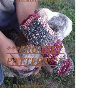 May include: A close-up of a crocheted fingerless glove in shades of pink, green, and white. The glove is being held by a person's hand. The text "***CROCHET PATTERN***" is visible in the image.