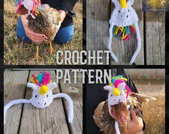 Patrón de ganchillo / Sombrero de pollo unicornio / Sombrero de pollo DIY / Sombrero de unicornio / Sombrero de pavo / Sombrero de ganso / Sombrero de banty / Sombrero de mascota / Accesorio fotográfico de unicornio