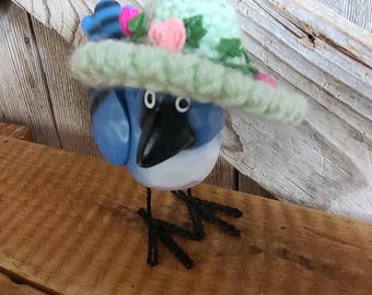 Blue Jay not included, Sunhat Crow Hat, Sunhat Hat, Judgmental Crow Hat, Hobby Lobby Bird Hat, Hat for Miniture Figurines