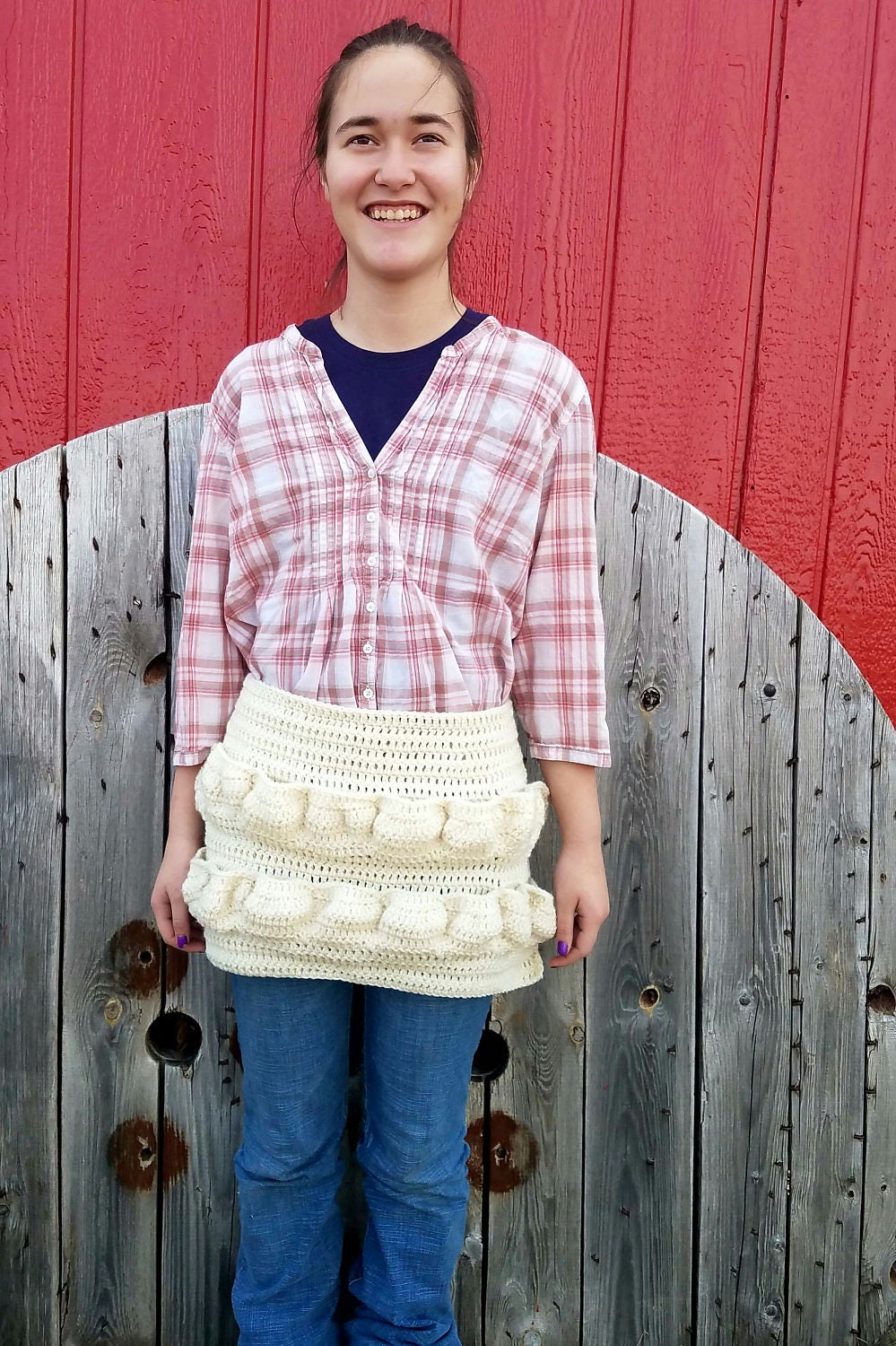 Original Egg Apron,16 Pocket Egg Apron,Harvesting Chicken Eggs,Crochet Half  Apron,Made to Order in Your Colors,Egg Collecting,Egg Gathering