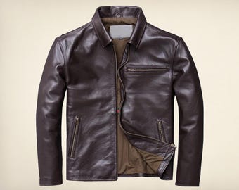 Men’s Café Racer Brown Leather Jacket – Vintage Slim Fit Motorcycle Biker Outerwear jacket