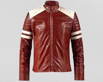 Pink Soap Mayhem Red Leather Jacket | Vintage Underground Bomber Coat | Genuine Leather Mens Retro Cosplay Jacket | Gift Fans