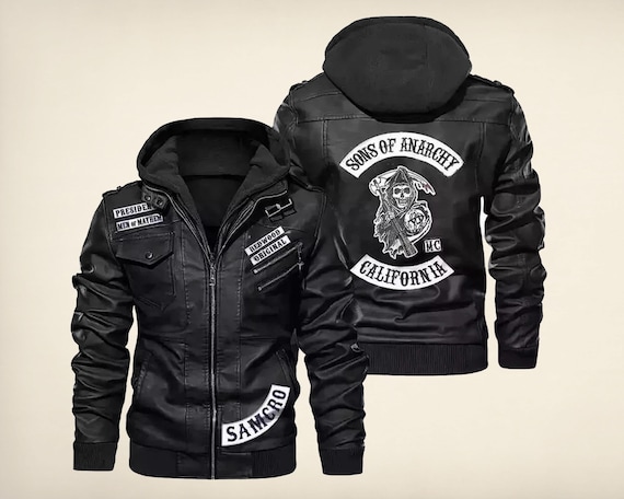 Sons of Anarchy Leather Biker Jacket for Men – SAMCRO Hooded Coat