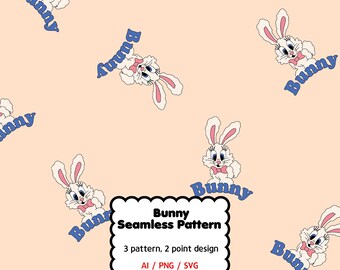 Retro Kitsch Bunny Seamless Pattern, Y2K Graphics (Digital Download)