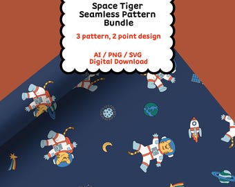 Seamless Tiger Astronaut Universe Star Vector Illustration for kid' item